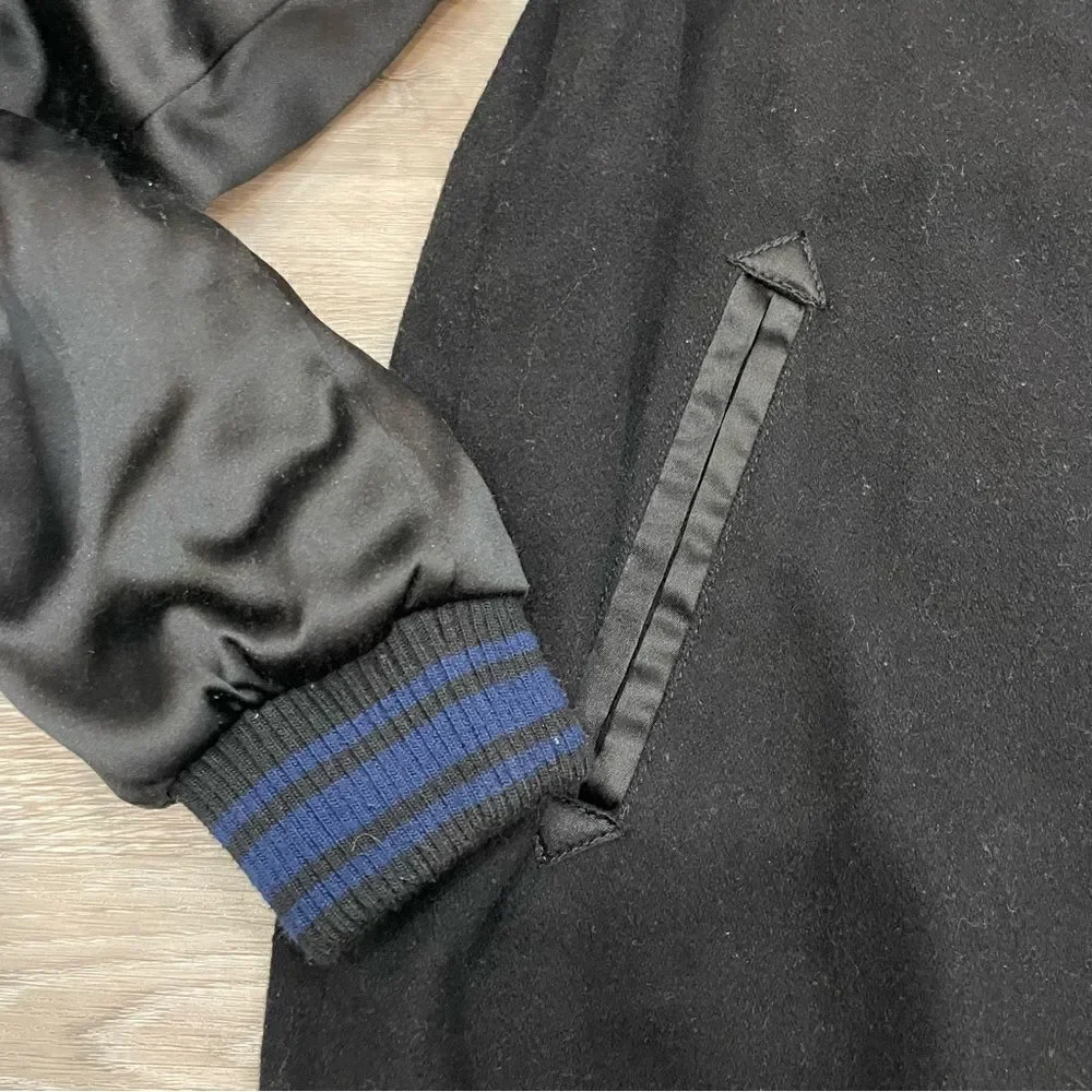 Stussi Black Wool long varsity jacket coat sz XS - Picture 5 of 12